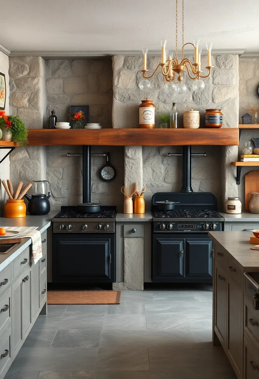 Vintage Cast Iron⁣ Stoves Flashing Warmth and Providing ⁢Anchor Points in a ‌Rustic Kitchen Setting