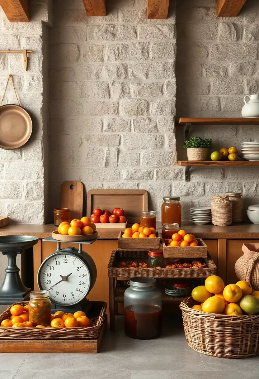 Vintage Food Scales ⁣and Wicker​ Trays Displayed Alongside Rows ⁣of Preserved Fruits‌ and ⁤Homemade ⁣Jams