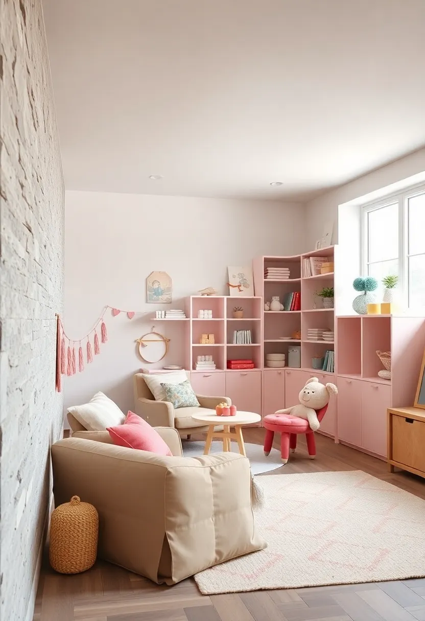 Pastel Gradient Shelving Units Adding⁢ Subtle Color and ⁢Practical Storage for Joyful Play Areas