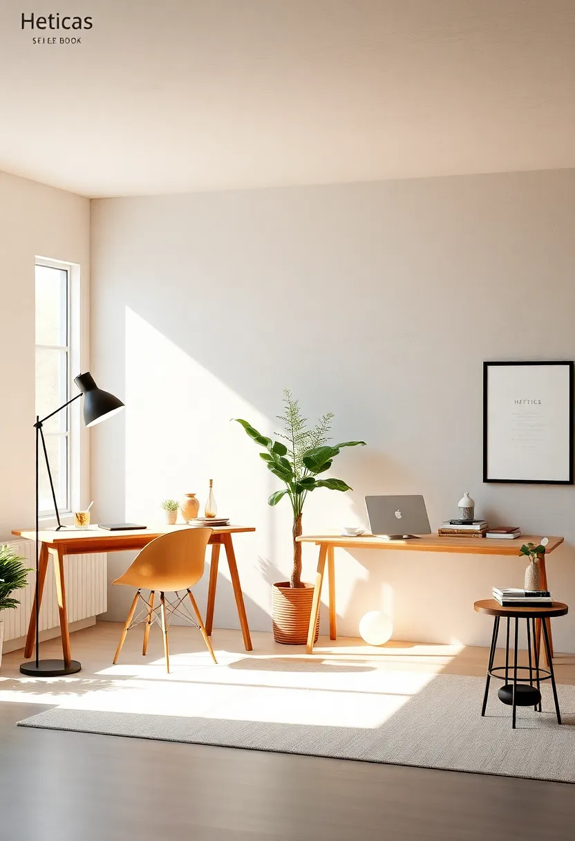 Minimalist Desks ‍Paired with Scandinavian Style Floor Lamps Casting Warm and Inviting Light