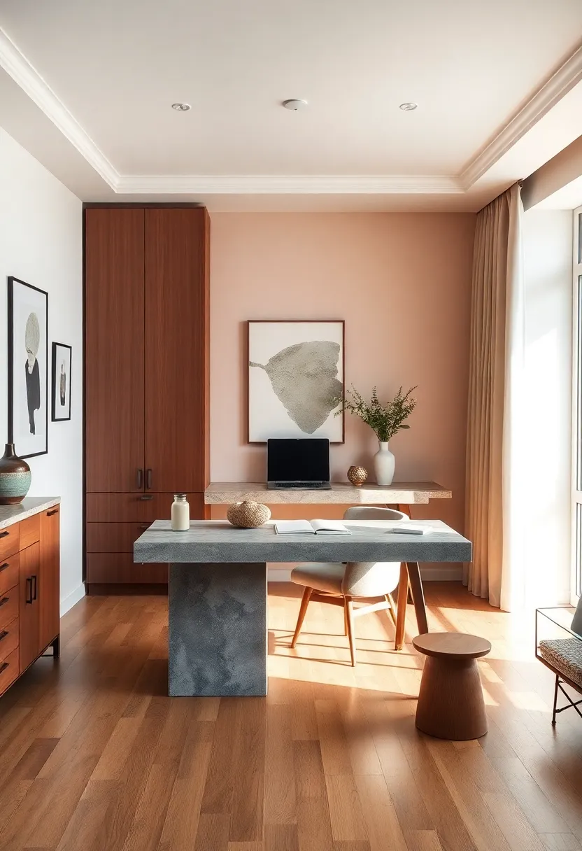 Soft Gray and White scandinavian Desks Blended with⁢ Geometric Rugs for a Balanced Look