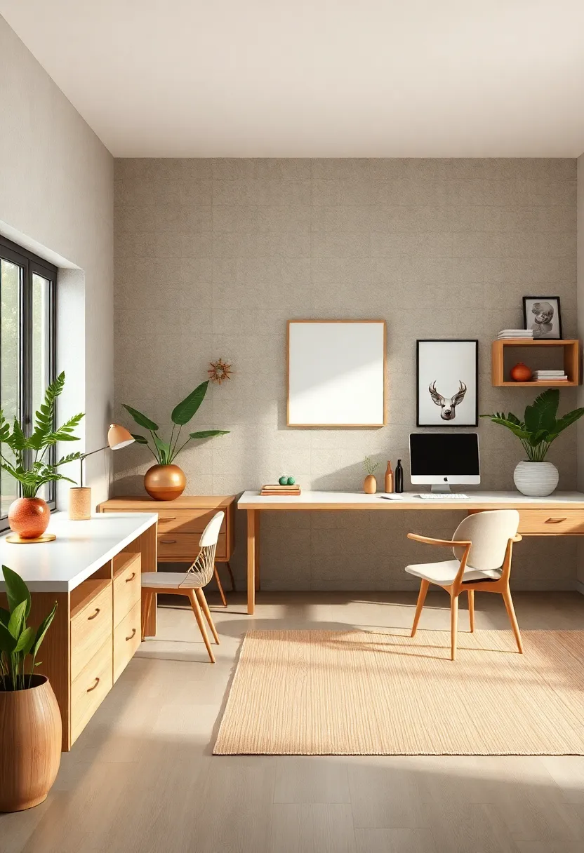 Zen-Inspired Scandinavian Offices Combining Minimalist Desks with Bamboo and Linen ⁣textures