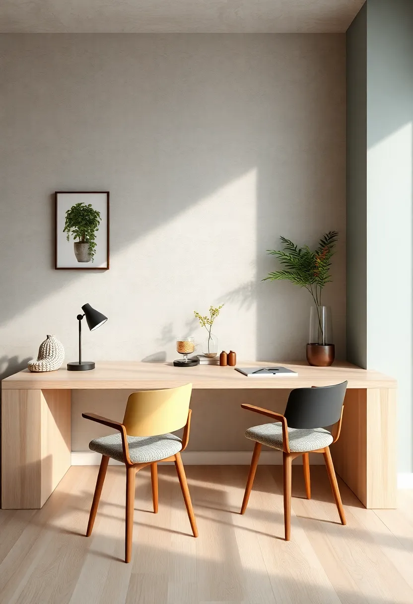 Streamlined Scandinavian desks Enhanced by Light Wood Plans and‌ Soft Textured Wall Coverings