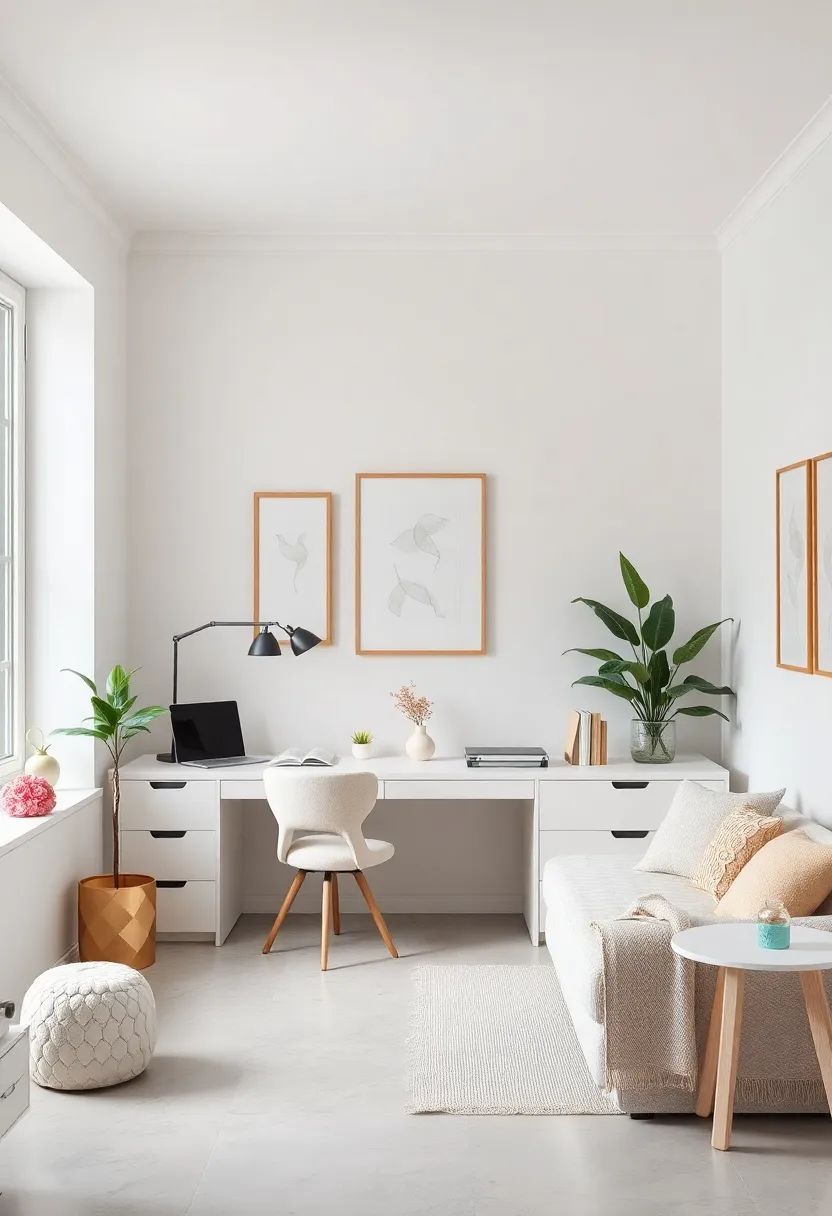 Scandinavian Office Nooks Using Soft​ Pastel ⁣Accents Complementing Crisp White Furniture