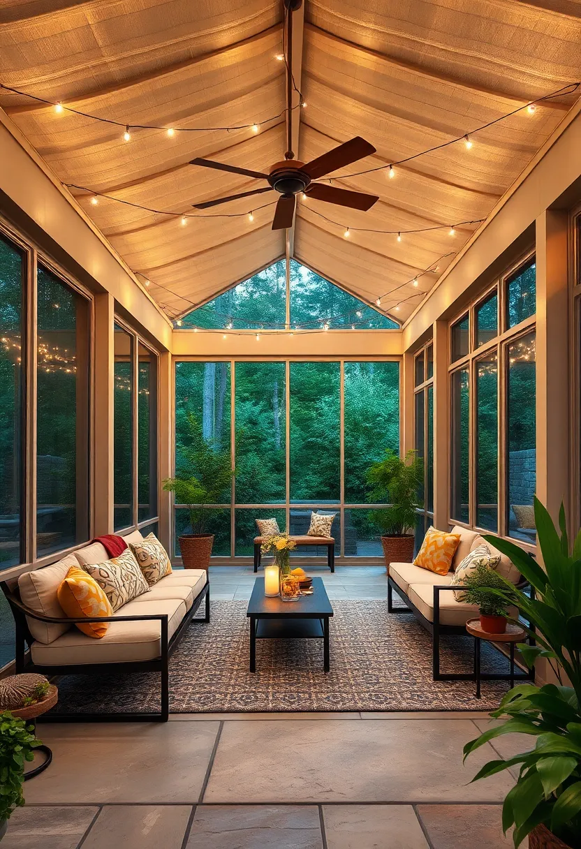 String Lights⁣ Draped Along ⁣the Ceiling for a Magical Glow