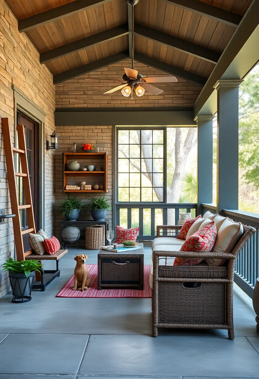 Ladder Shelves Paired with⁢ Cushion-Topped​ Storage Bins