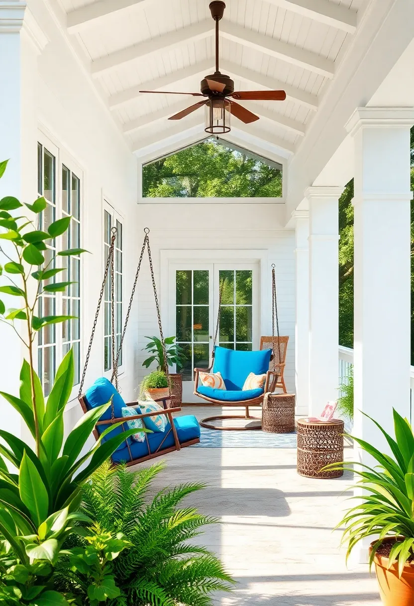 Add a Pop of Color with a Vibrant Blue Fabric Swing ⁣chair Against crisp White Walls
