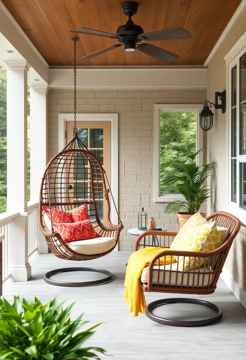 Add a Playful Touch Using a Brightly patterned Cushion Set in a Classic Round Swing Chair