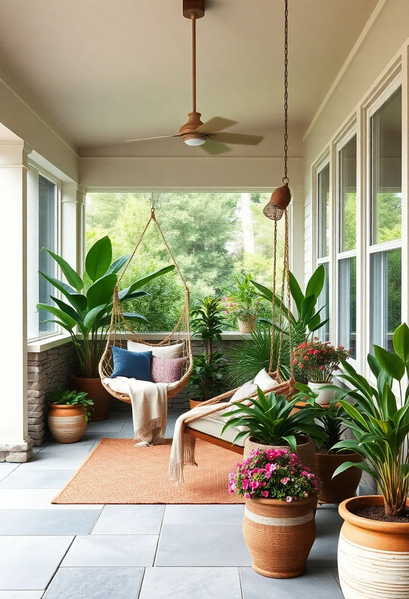 Enhance​ Tranquility with a Hammock-Style Hanging Chair Surrounded by⁢ Potted‌ Plants
