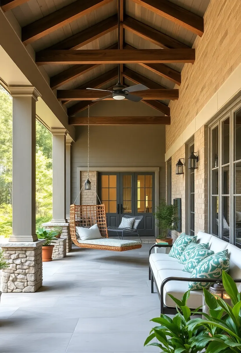 Highlight Architectural Features with a Swing Chair Suspended from Exposed ‍Ceiling ⁣Beams