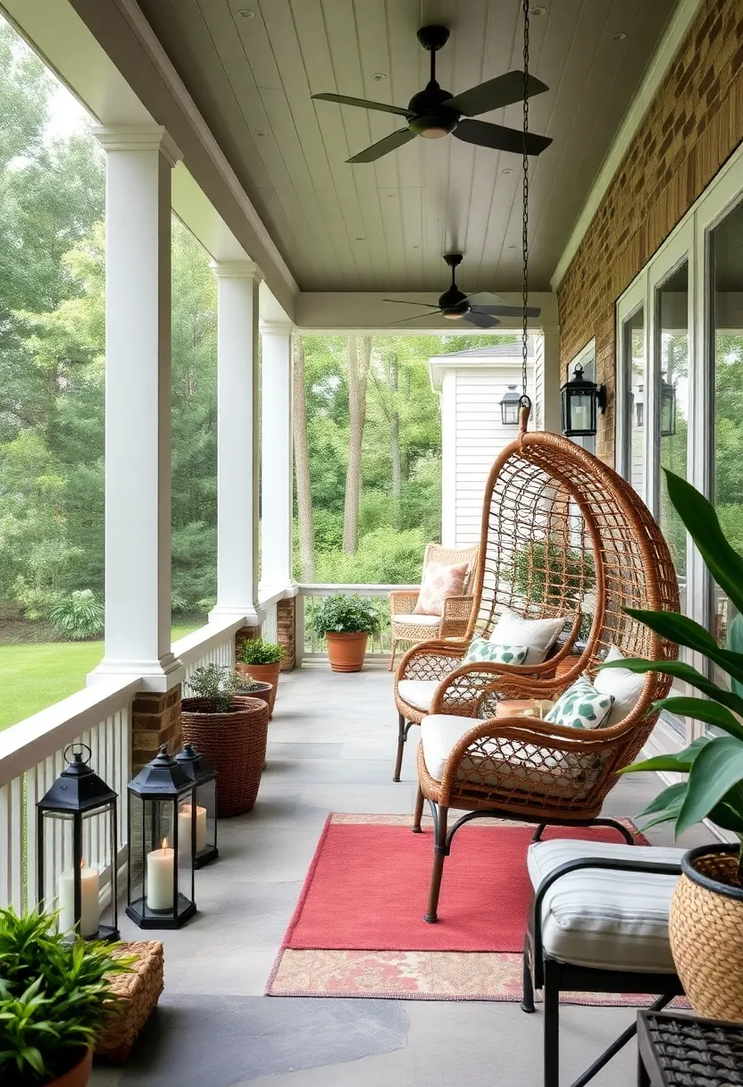 incorporate⁣ Vintage elegance Using⁤ a Curved Wicker Hanging Chair and ‍Antique​ lanterns