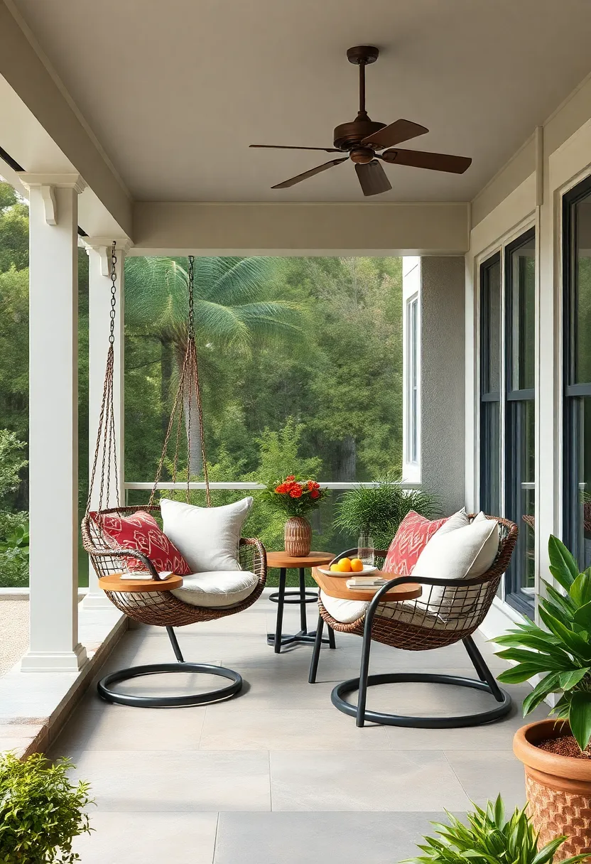 Maximize Space ‍with a Compact Hanging Chair Featuring Foldable Side Tables‍ for Drinks and Books