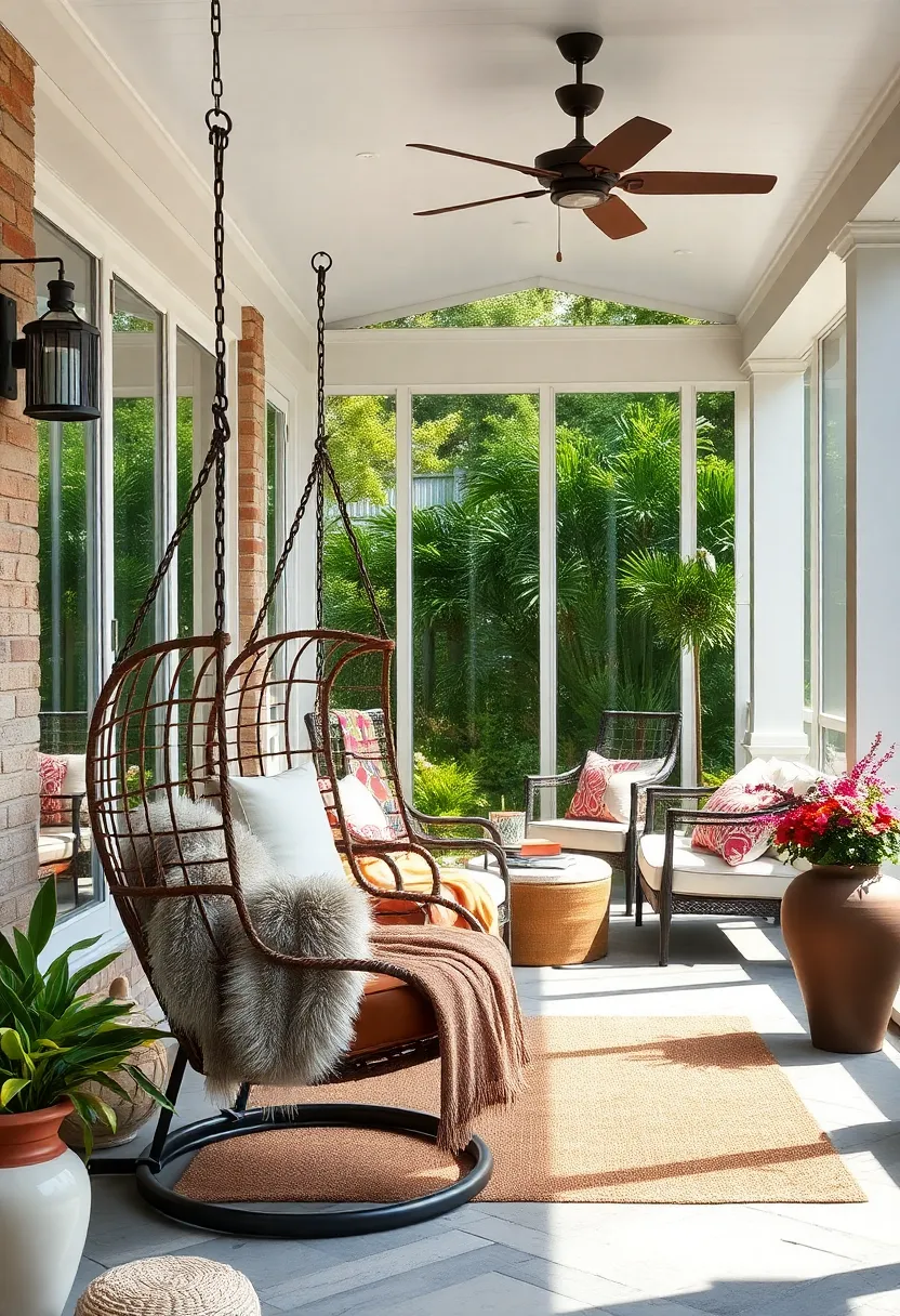 Mix Textures by Combining⁣ a ‍Leather Hanging Chair with​ a Faux Fur Throw