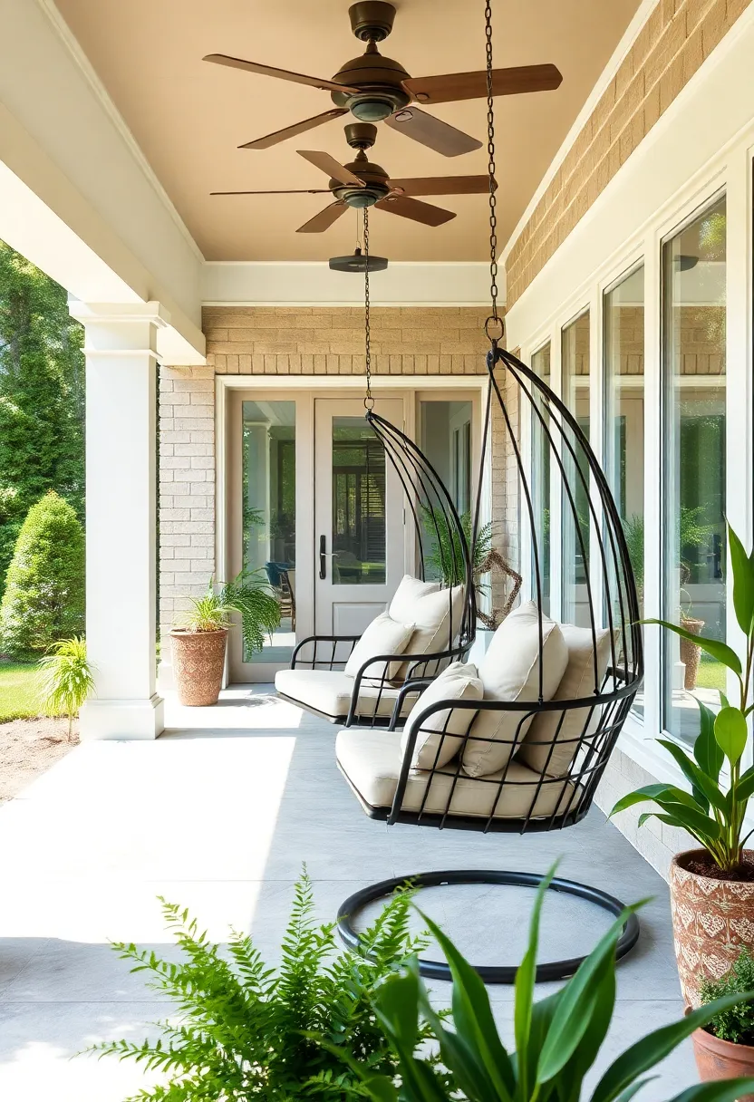 Opt for a Sleek Modern Look with a Minimalist Black Metal‌ Frame Hanging Chair and Neutral Pillows