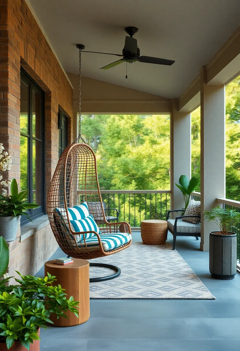 Play with ‌Patterns by incorporating⁣ a‍ Striped Hanging Chair and ‍coordinating ‌Outdoor Rug