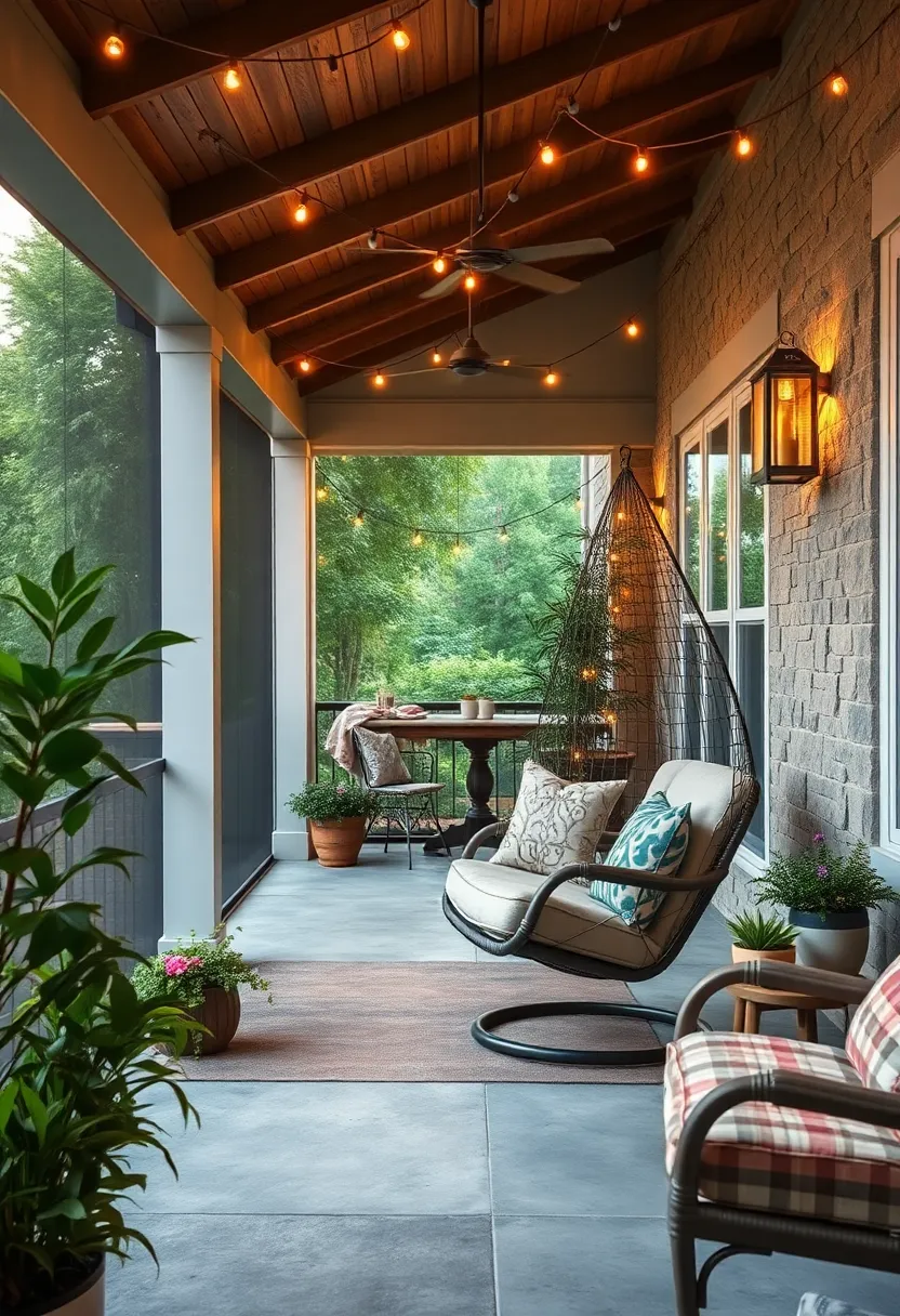 Set a Cozy ‍Evening mood‍ with String Lights Draped around a ⁣Soft Fabric hanging Chair