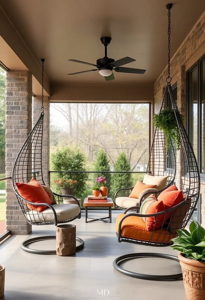 Use multi-Layered Cushions in Warm Tones to Soften an Industrial ⁢Metal Hanging⁢ Chair