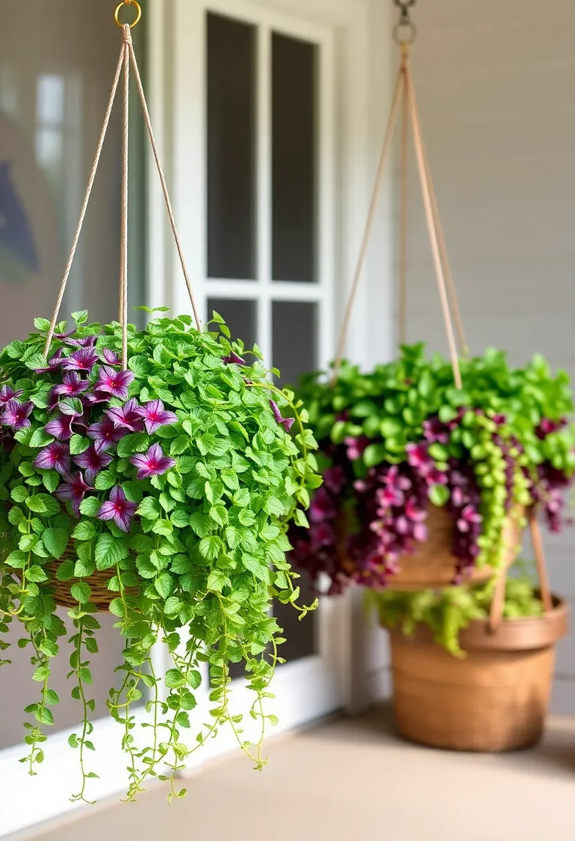 Dichondra: Known for its shimmering, waterfall-like growth, dichondra is perfect for adding softness and texture to your hanging baskets, particularly in shaded areas