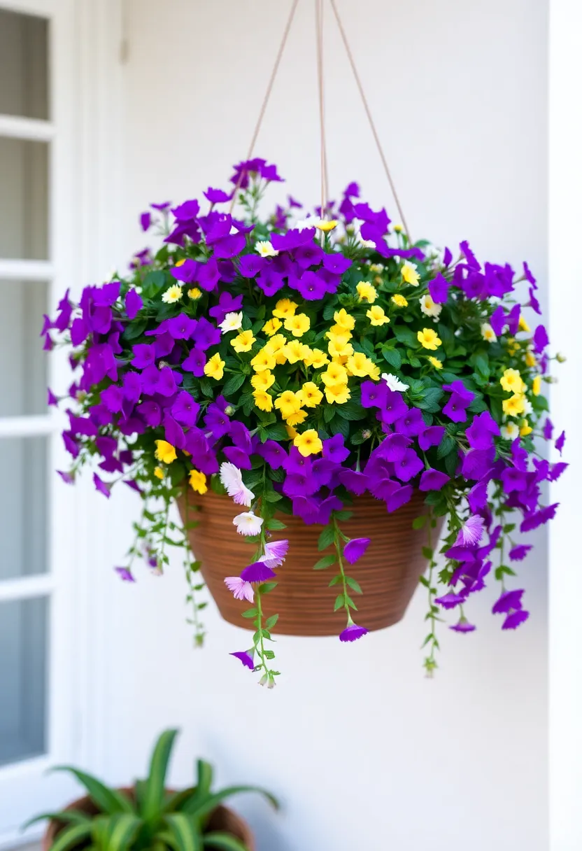 Bacopa: These trailing beauties spill over the edges with small white, yellow, or purple flowers, creating a delightful cascading effect in your hanging baskets