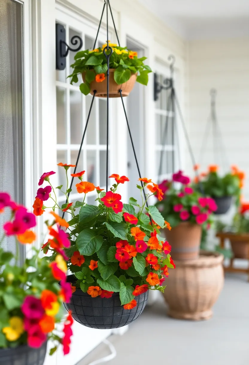 Nasturtium: With both edible leaves and flowers, nasturtiums add a whimsical touch and vibrant warmth that draws attention to your porch décor