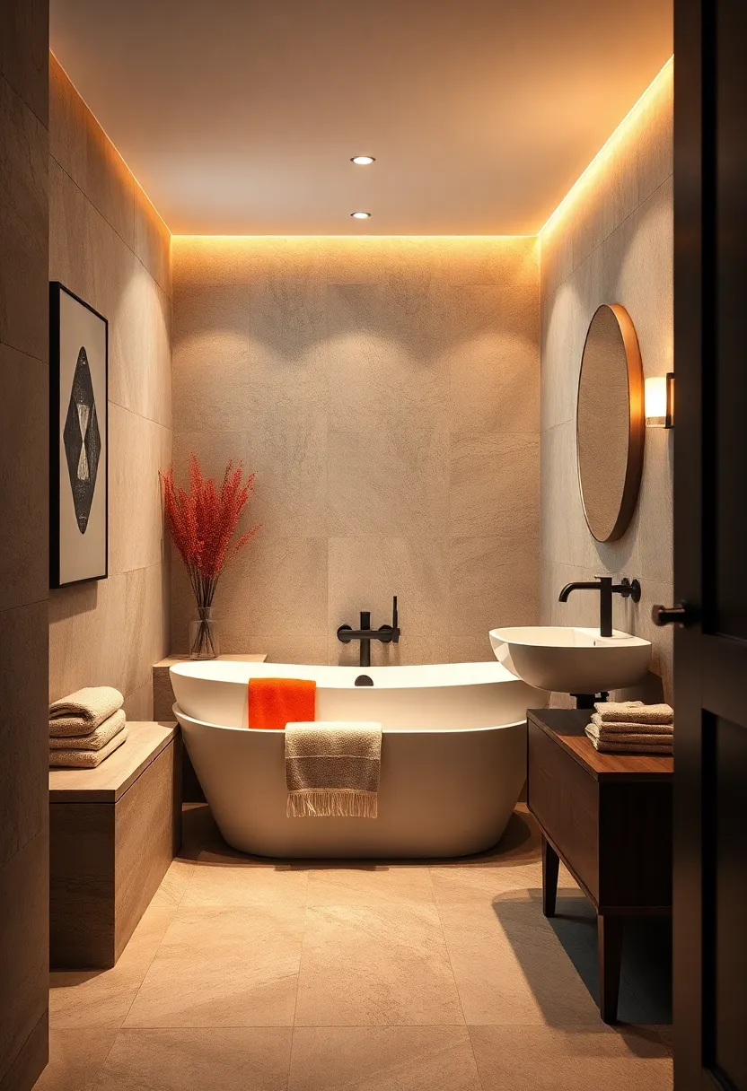 Creative Storage Solutions⁢ Surrounding a Tub in a Compact Bathroom with Modern Flair