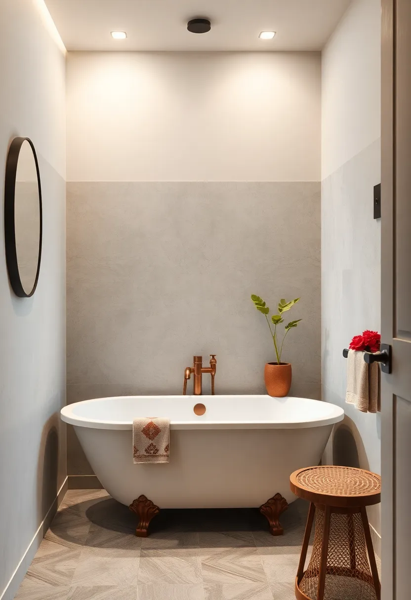 Elegant Minimalist Fixtures Complementing a Compact bathroom with‍ a Vintage Soaking Tub