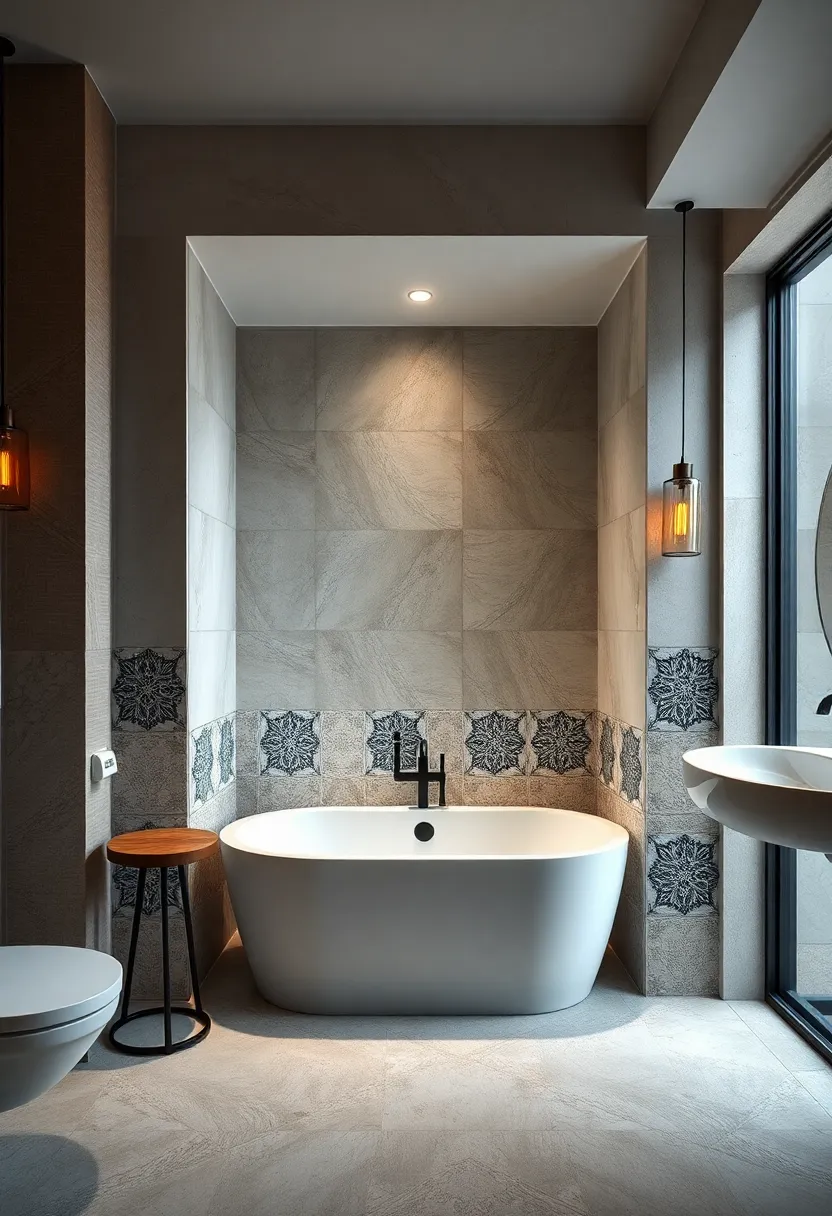 Graphic Patterns on Tiles framing a Tub Area to Add Style and⁤ Depth in Compact Bathrooms