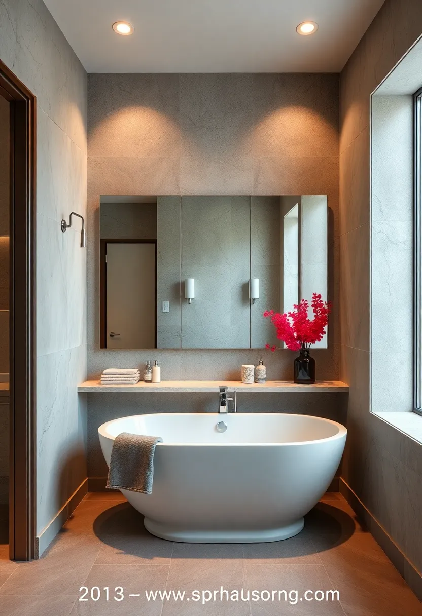 Mirror Designs that Visually Double space Around a Tub in a Small Bathroom Setting