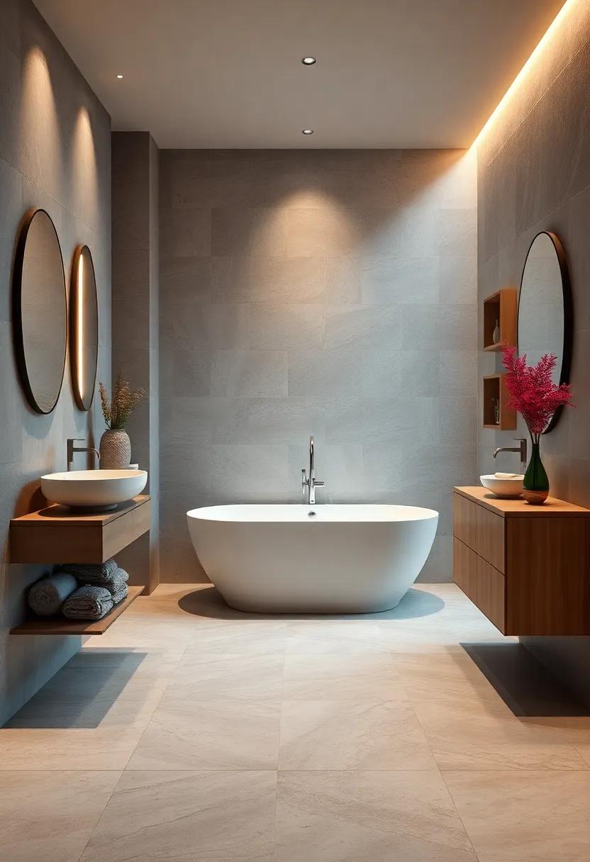 Seamless Floor Transitions Highlighting Small bathroom Areas⁢ Featuring a Statement Tub