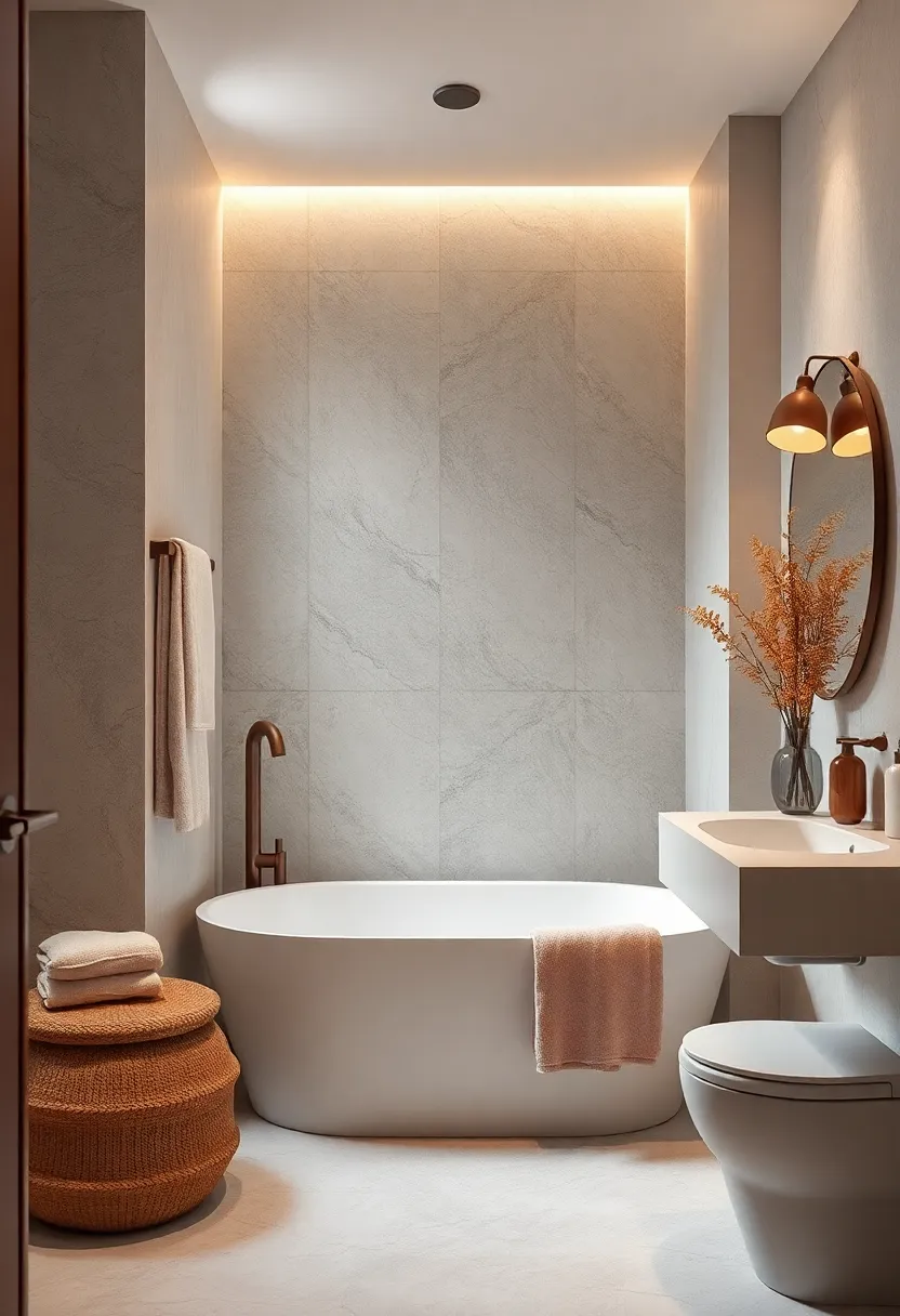 Soft Textures and⁤ Warm Fabrics Elevating Comfort in a Small Bathroom with a Chic Tub