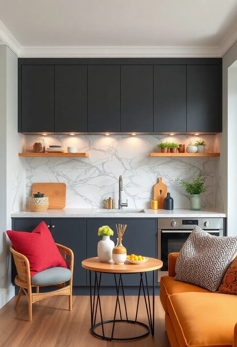 Chic Marble Patterns Adding Elegance and Depth to Compact Kitchen Spaces