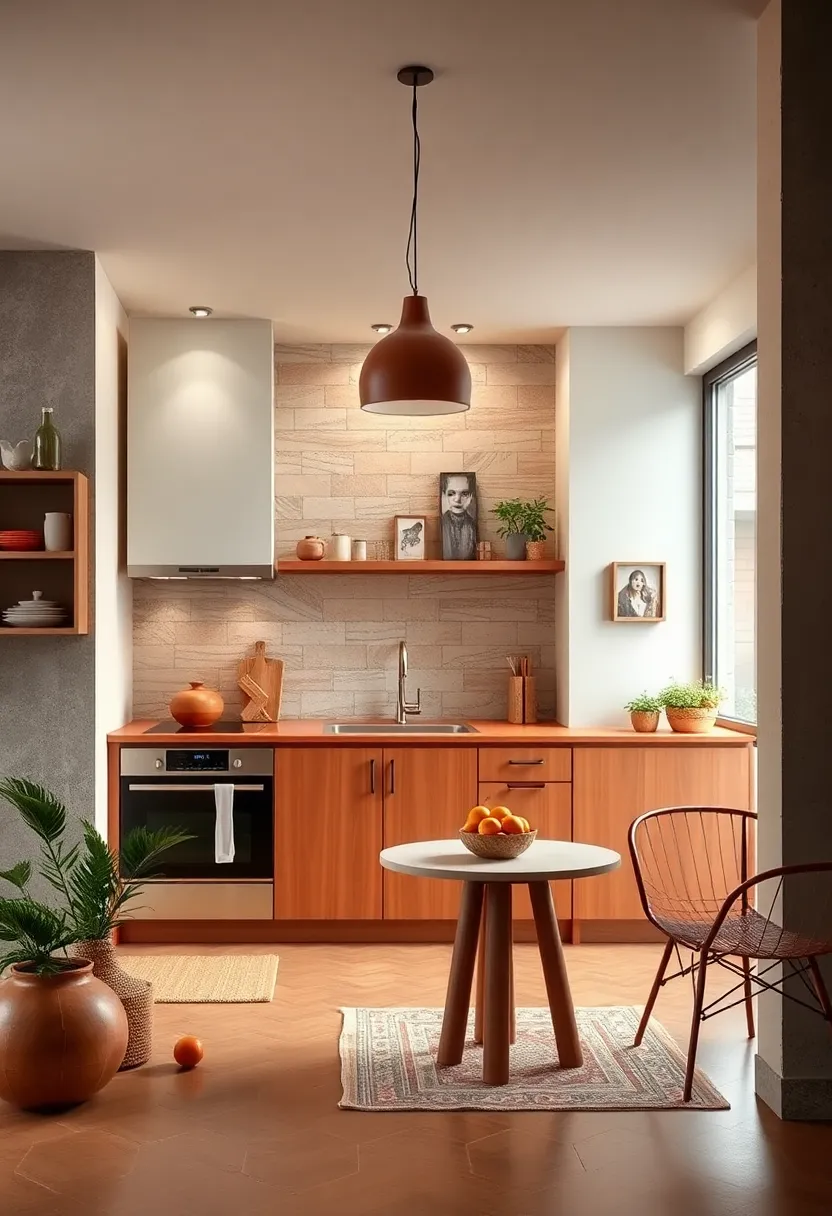 Earthy Terracotta Tones Bringing Warmth and Rustic Charm to Small urban Kitchen Sets