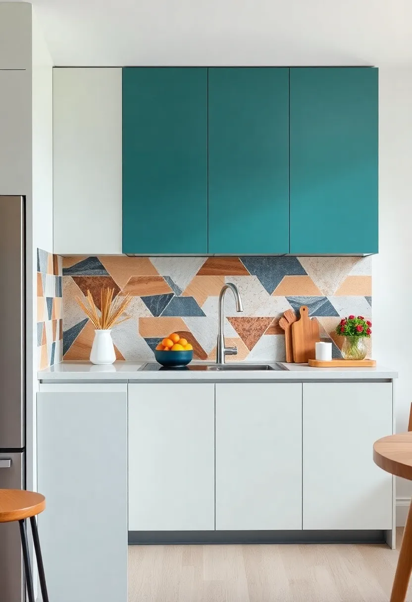 Geometric Shapes and Bold Lines forming Artistic Statements on small Kitchen Backsplashes
