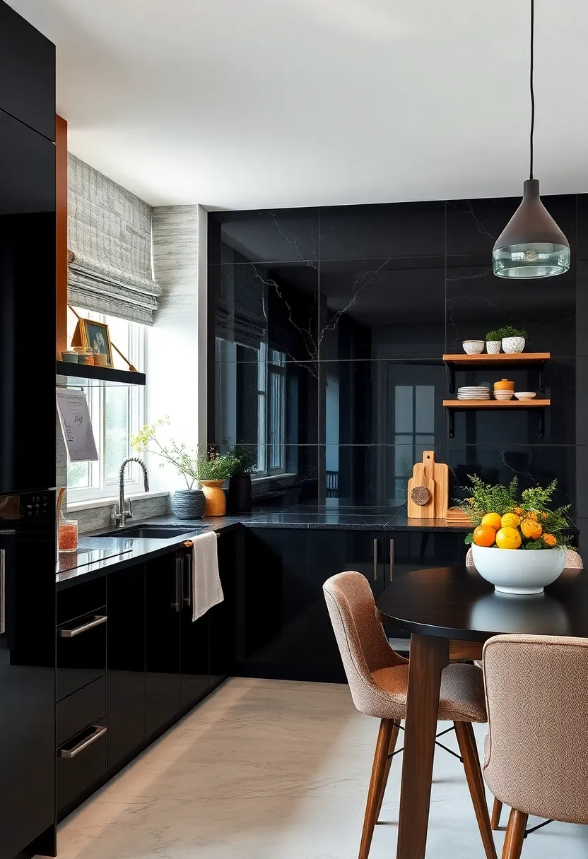 Glossy Black Panels Introducing Dramatic Contrast and Modern Elegance to small Spaces
