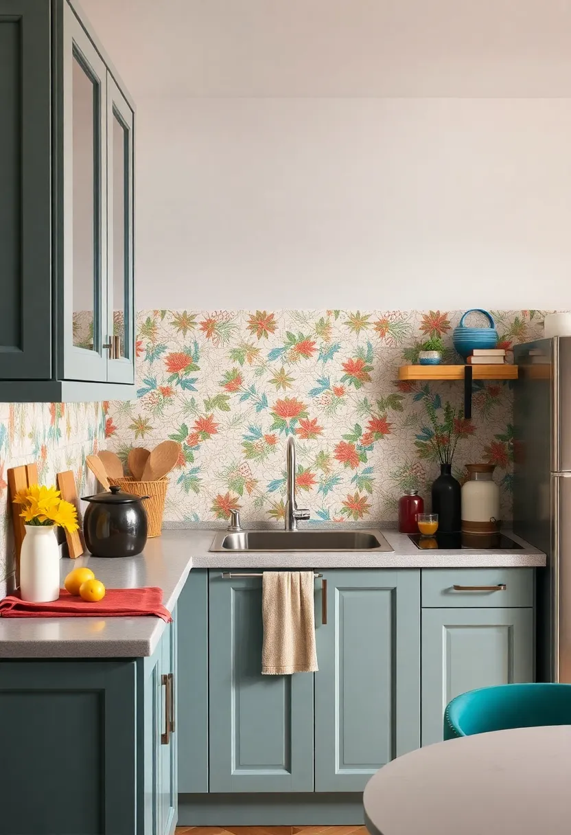 Hand-Painted Ceramic Tiles Showcasing Unique Artisan Craftsmanship on Petite Kitchen Walls