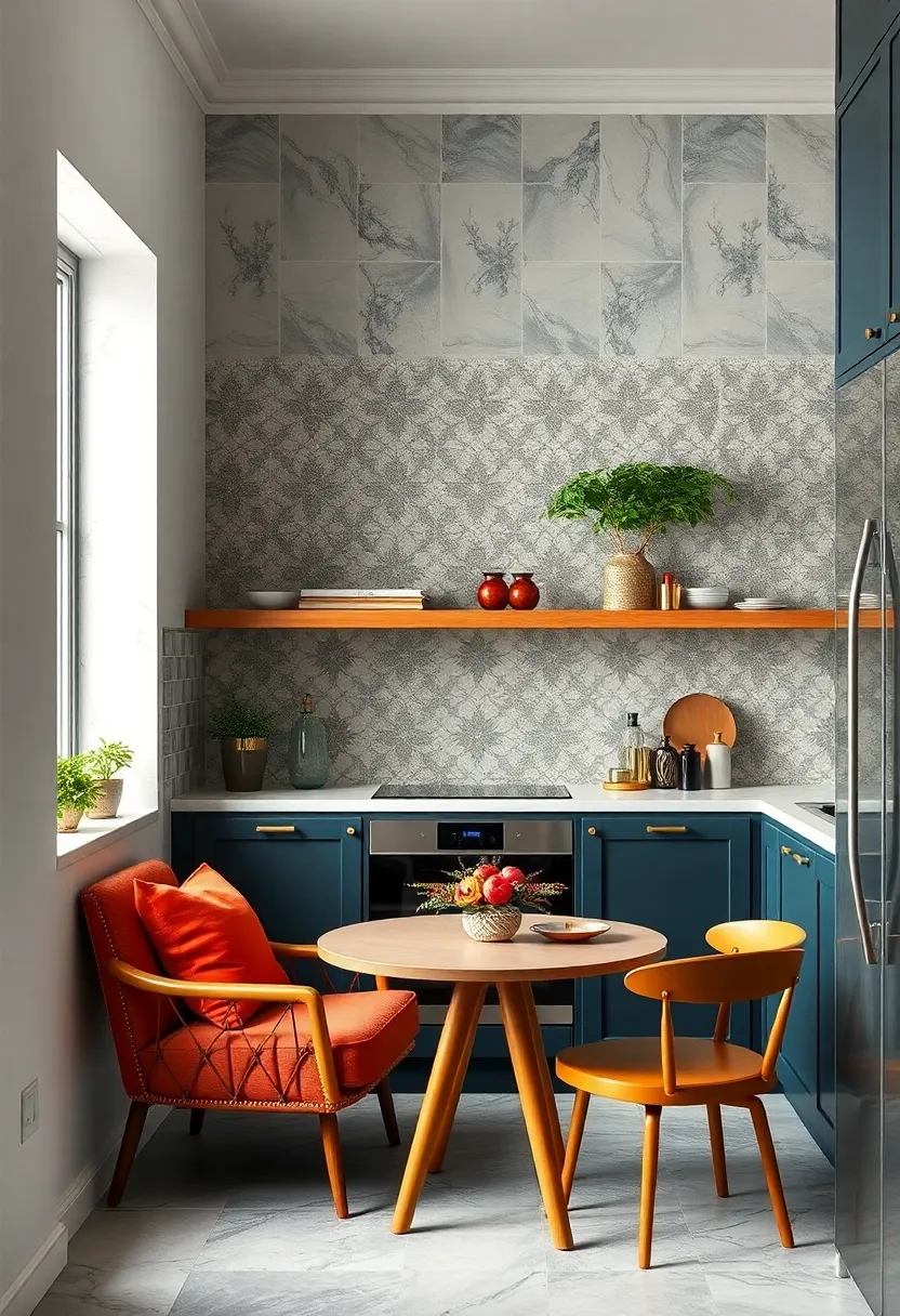 Vintage-Inspired Patterned Tiles Evoking Timeless Sophistication in Limited Kitchen Areas