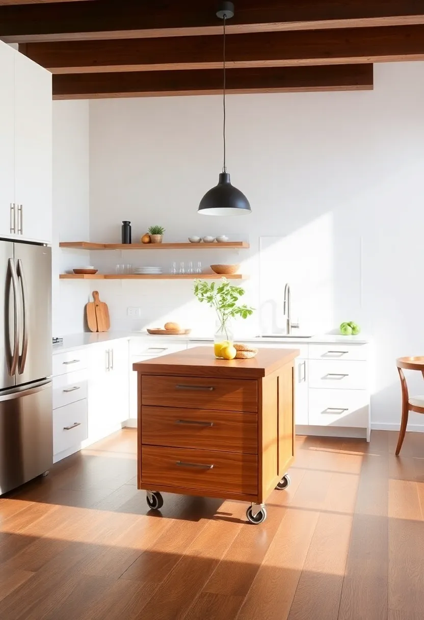 Consider a Portable Island: Opt for a rolling island that can be easily moved when you need extra space or versatility in your kitchen layout