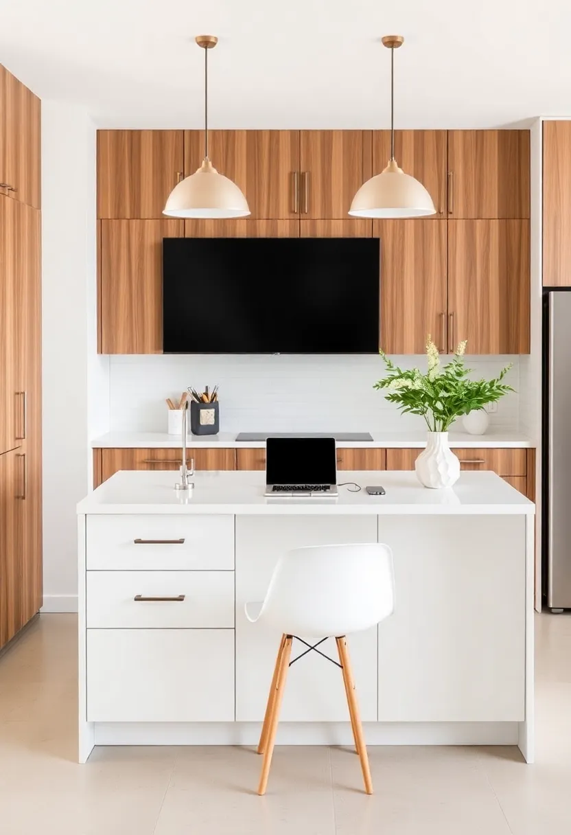 Create a Hidden Kitchen Office: Use a section of your island as a mini workspace complete with outlets for charging devices and ample surface area