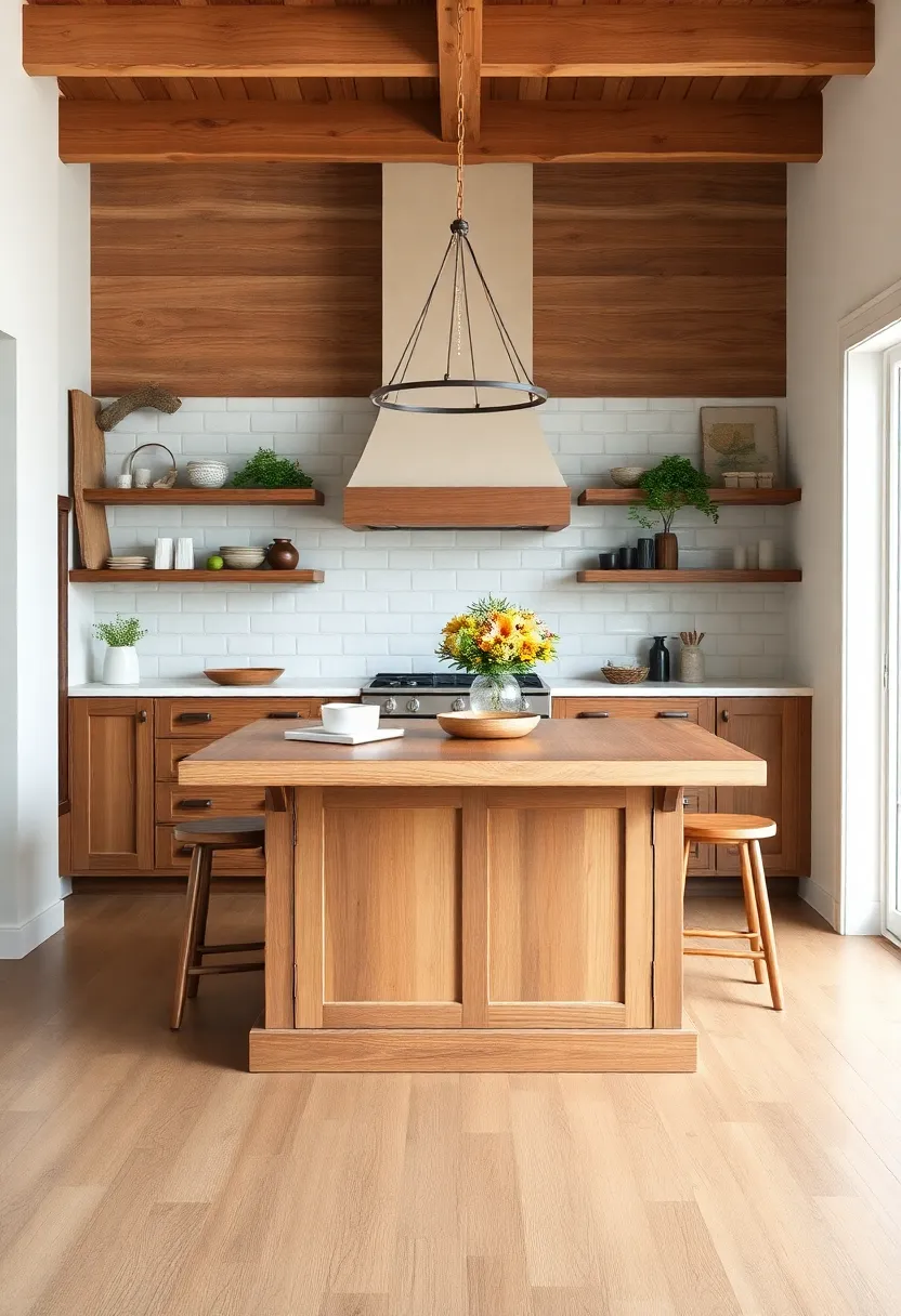 Farmhouse Elegance: A rustic wooden island can add warmth and charm while serving as a practical gathering spot