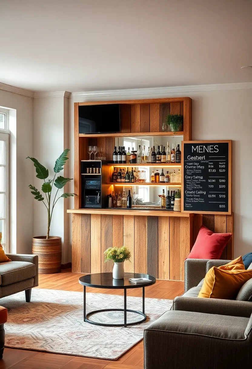 Handmade Pallet Wood Bar ​with Side Chalkboard ⁤Menu for​ Creative‌ Drink Pairings