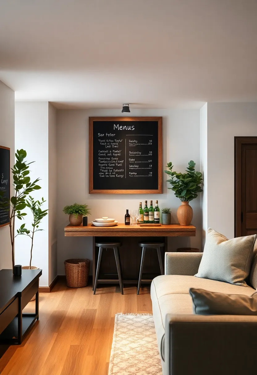Narrow Console​ Table⁤ Bar ‌accented ‌by a Mounted Chalkboard for ⁣Chic ⁤Simplicity