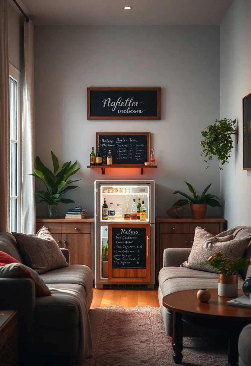 Retro ⁣Mini Bar Fridge Adorned⁤ with ‍a Chalkboard ‌Menu for Nostalgic vibes