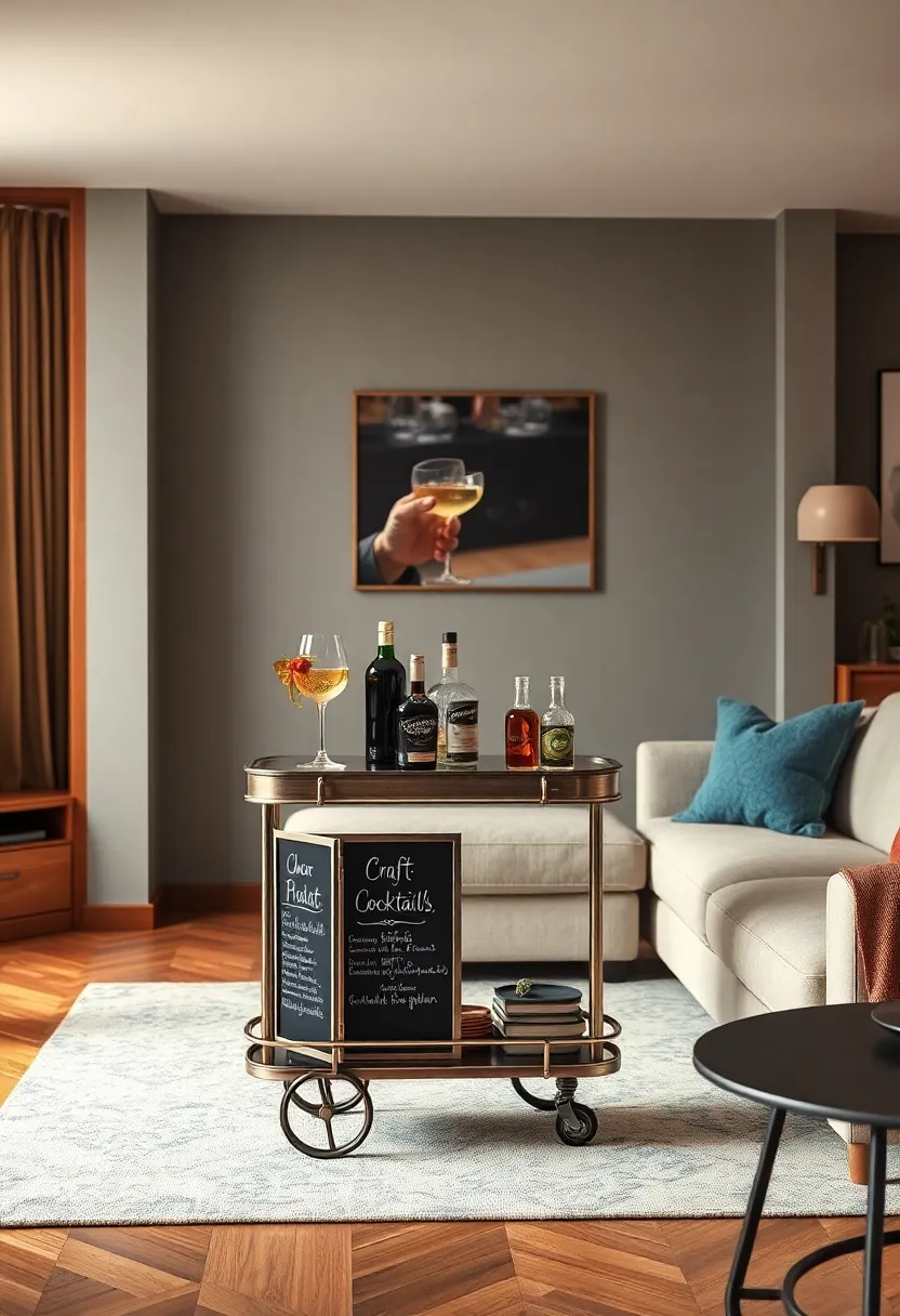 Petite Metal Bar‍ Trolley with Chalkboard Panels to Showcase ‍Craft Cocktail Lists