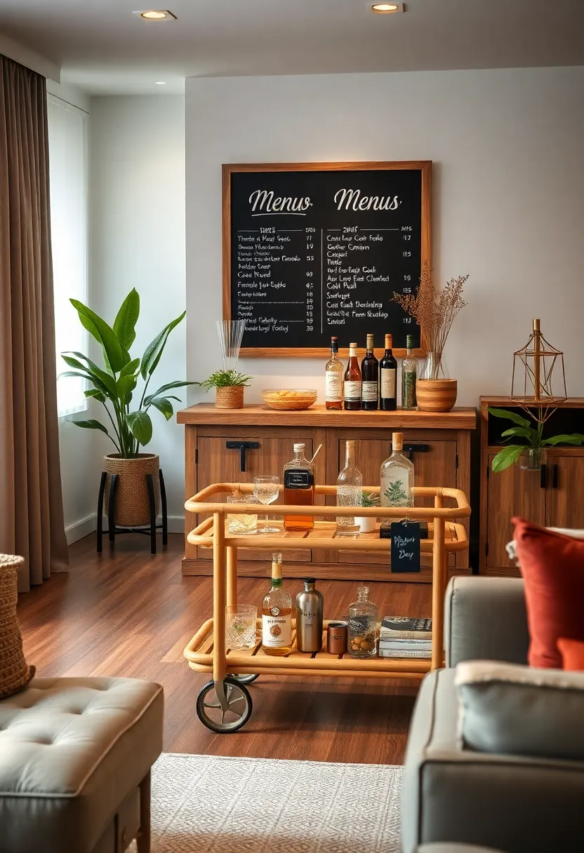 Multi-Tiered Bamboo Bar Cart with Chalkboard Tags​ for Natural and Stylish Touches