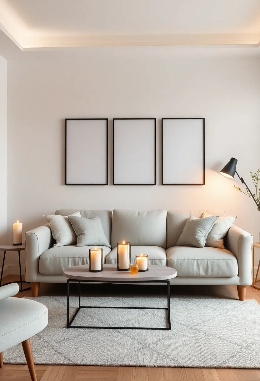 Candlelight Charm: Utilize scented candles in stylish holders to bring warmth and intimacy to your small living room