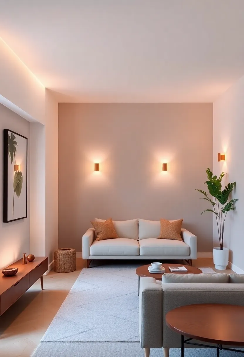 wall Sconces for Depth: Install minimalist wall sconces to create an illusion of height and add a warm glow to your living space