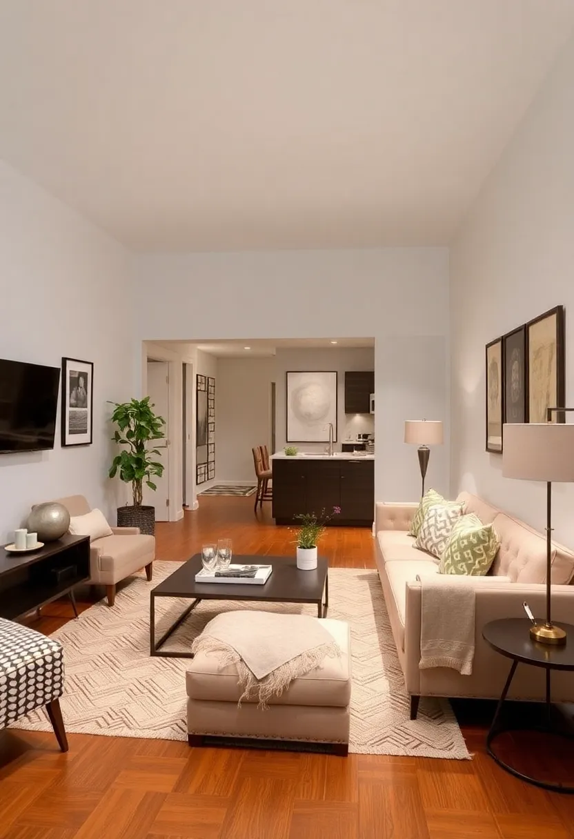 Go Vertical with Shelving: Utilize wall space with tall bookshelves or floating shelves to free up floor space and display decor