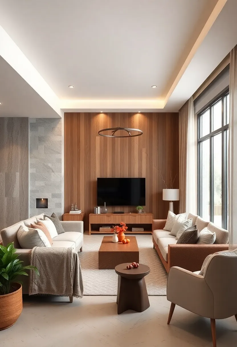 Layered Textures combining Soft Fabrics and natural Elements for a Cozy Small Living Area