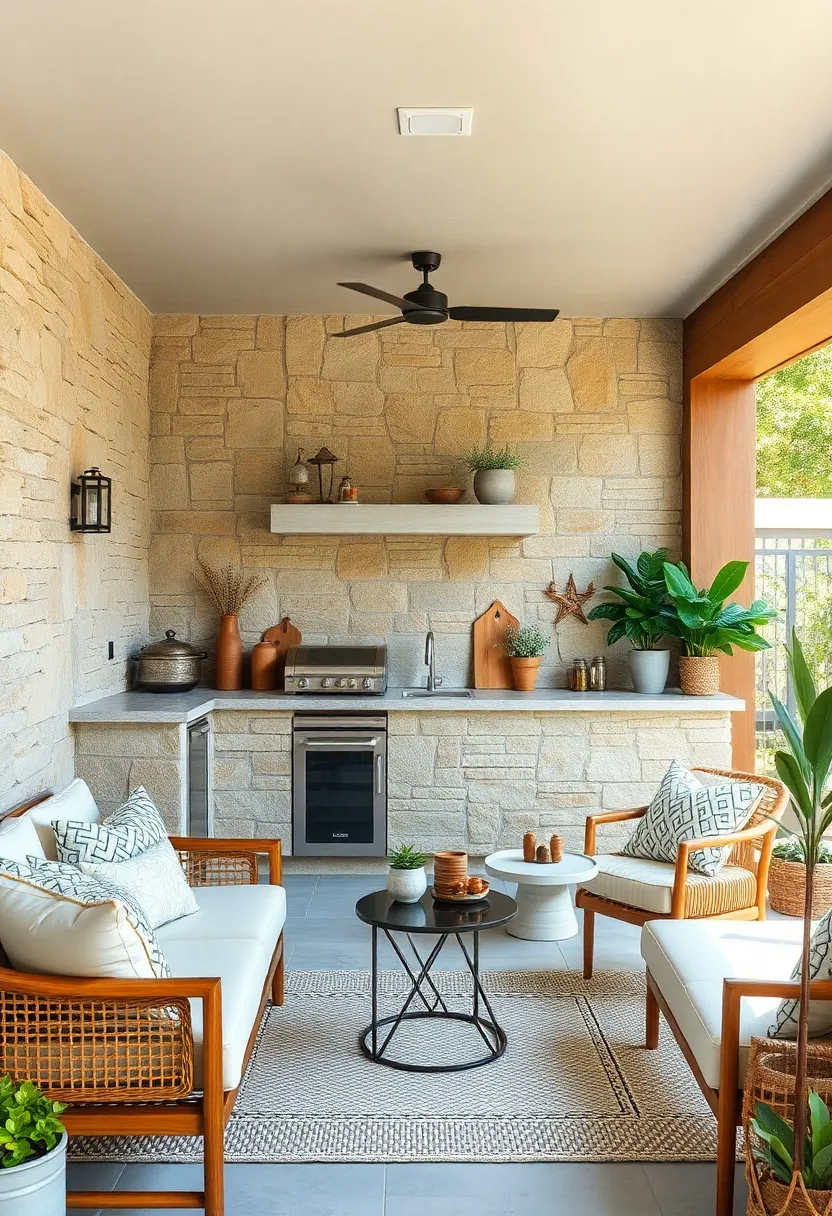 Blend of Stone and Wood for a Natural,Cozy Cooking Nook