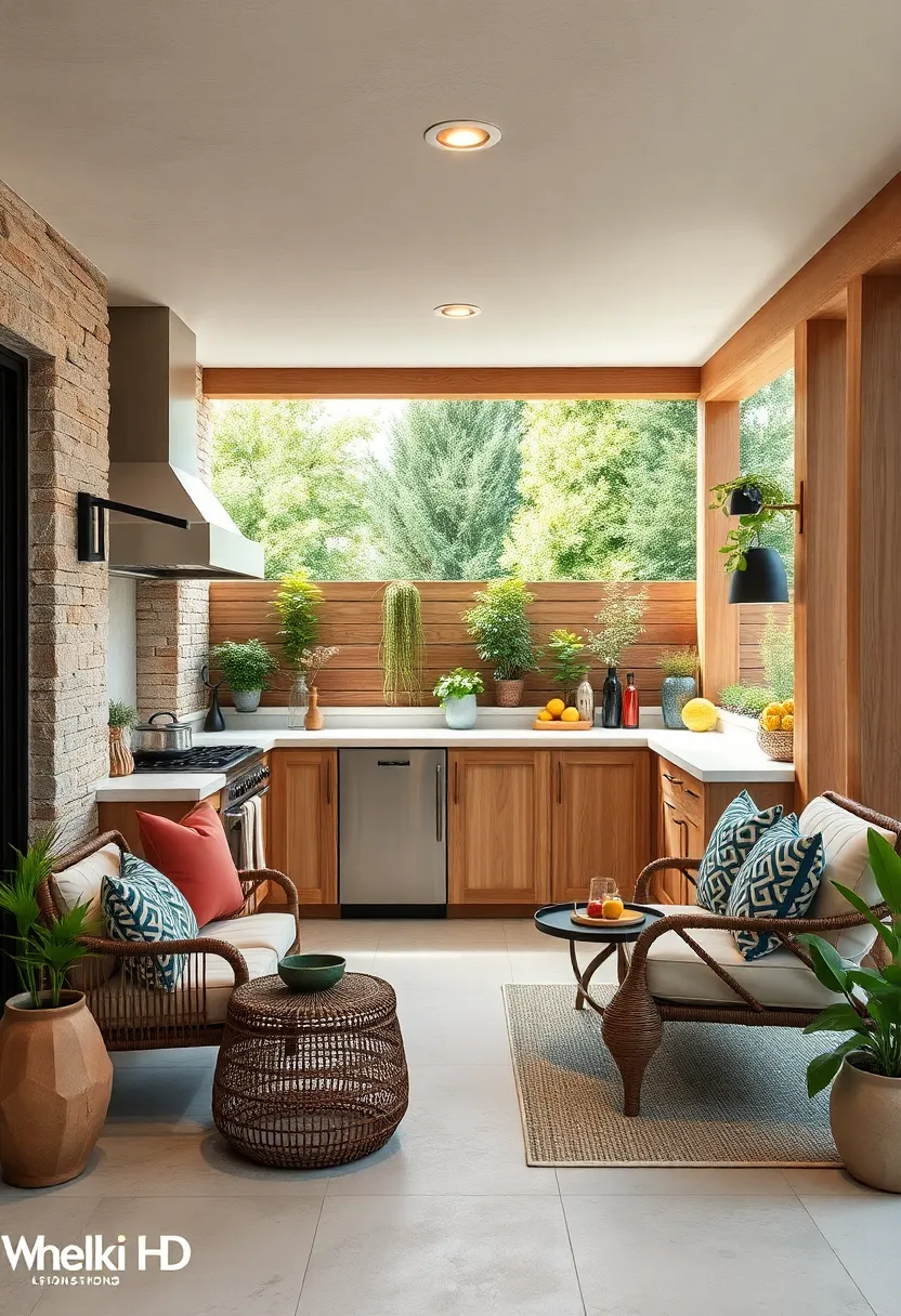 Light wood Finish Outdoor Kitchen with ⁢Seamless Integration in Garden